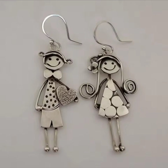 Whimsical Boy & Girl Dangle Earrings – Cute Couple Design - Picture 3 of 11